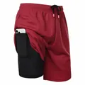 Vista detallada de los pantalones cortos de running 2 en 1 con bolsillo para el móvil - S / Burdeos