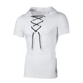 Men's short-sleeve hooded T-shirt with black lace-up neck design on white background - S / White