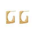 Detailed view of hammered gold rectangular earrings with hollow geometric design - Rectangular Hollow Style (F3008-Style B)