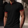 Herren Polo-Shirt aus Mesh-Eis-Seide mit roten Kontraststreifen an Kragen - S / Schwarz