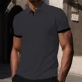 Premium Herren Poloshirt in Anthrazit mit Mesh-Gewebe und schwarzem Kontrastsaum am Arm - S / Dunkelgrau