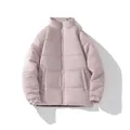 Front view of a stylish dusty pink quilted puffer jacket featuring a warm stand collar - Light Pink