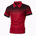 Men's slim fit short sleeve polo shirt featuring red and black gradient 3D print design - S / Red Black Gradient