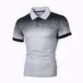 Men's slim-fit polo shirt with grey-to-black gradient 3D dot print detail - S / Grey Black Gradient