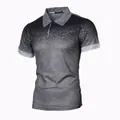 Men's slim fit polo shirt with grey gradient geometric 3D pattern and lapel collar - S / Dark & Light Gray Gradient