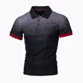 Men's slim fit Polo shirt featuring a gradient 3D print pattern and red contrast trim - S / Grey Black Gradient