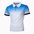 Herren Slim Fit Poloshirt mit blau-weißem Farbverlauf und 3D-Punktdruck sowie schwarzen Bündchen - S / Blau Weiß Verlauf