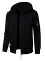 Cardigan con cappuccio in maglia nera da uomo con dettagli di cerniera arancione brillante - Taglia S / Nero