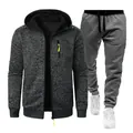 Survêtement homme en maille jacquard grise avec veste à capuche et pantalon - S / Gris Foncé (Haut) Et Noir (Pantalon)