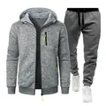 Men's grey heathered jogging suit including zip-up hoodie and drawstring sweatpants - S / Light Gray (Top) And Dark Gray (Pants)
