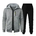 Survêtement de sport pour homme avec veste à capuche grise et pantalon noir décontracté - S / Gris Clair (Haut) Et Noir (Pantalon)