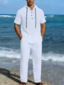 Completo uomo in lino bianco con felpa a maniche corte con cappuccio e pantaloni - S / Bianco