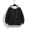 Men's stylish black and grey color-block casual hooded sweatshirt for spring and autumn - S / Black/Grey