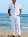Ensemble décontracté deux pièces en lin blanc pour homme avec chemise et pantalon - S / Blanc