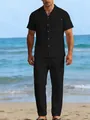 Ensemble élégant en lin noir pour homme avec chemise à manches courtes et pantalon - S / Noir