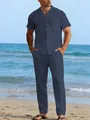 Ensemble deux pièces en lin bleu marine pour homme avec chemise et pantalon - S / Bleu Marine