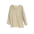 Classic men's beige cotton linen long sleeve shirt with Chinese style V-neck collar - Khaki