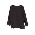 Men's loose fit cotton linen long sleeve shirt with V-neck in solid charcoal brown - S / Black