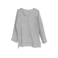 Solid color cotton linen men's Chinese style V-neck long sleeve shirt in light gray - S / Gray