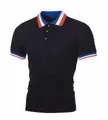 Polo de verano negro para hombre con cuello y puños de punto elástico a rayas tricolor - S / Negro