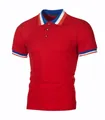 Polo de hombre rojo de manga corta con cuello y puños de canalé de tres colores - S / Rojo