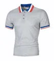 Polo gris à manches courtes pour homme avec col contrasté côtelé rouge blanc bleu - S / Gris