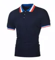 Polo classique bleu marine à manches courtes pour hommes avec col rayé rouge et blanc et manches - S / Bleu clair