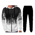 Chándal de hombre de dos piezas con sudadera con capucha y cremallera impresa - S / Salpicaduras Blanco y Negro