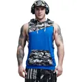 Gilet sans manches à capuche pour homme, coupe ajustée, bleu et camouflage - M / Débardeur à capuche sans manches / Bleu