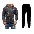 Heren hoodie set van kationisch fleece met uniek zijritsontwerp en zwarte joggingbroek - S / Zwartgrijze Hoodie En Zwarte Broek