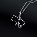 Detailed close-up of Ukraine map pendant with cutout cross in silver steel - Map Cross Style (钢色项链F) / Steel