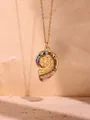 Golden sea snail shell necklace with iridescent abalone inlay and textured relief - Conch Style / Colorful