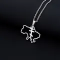Detailed close-up of Ukraine map pendant with cross cutout on stainless steel chain - Map Cross Style (钢色项链G) / Steel