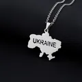 Detailed close-up of Ukraine map pendant necklace in polished stainless steel - UKRAINE Lettering Map (钢色项链H) / Steel
