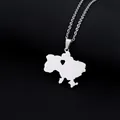 Macro detail of silver stainless steel Ukraine map pendant with a heart cutout detail - Map Heart Style (钢色项链K) / Steel