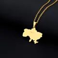 Detailed close-up of gold Ukraine map pendant with Kyiv engraving on cross chain - Marked Map Style (金色项链L) / Gold