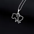 Silver stainless steel necklace featuring Ukraine map pendant with cross symbol - Map Cross Style (钢色项链M) / Steel