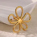 Detailed close-up view of a golden hollow five-petal flower ring in titanium steel - Hollow Six-Petal Flower Style (G8317032) / Gold