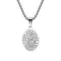 Detailed macro view of silver Saint Christopher stainless steel religious pendant necklace - Steel