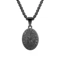 Detailed view of black stainless steel Saint Christopher protect us medal pendant - Black