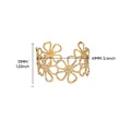 Gold stainless steel daisy cutout cuff bracelet with dimension markings - Hollow Floral Hammered Style (G121737) / Gold