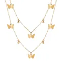 Élégant collier papillon doré à double rangée avec perles et chaîne dorée très délicate - Collier Papillon Double Couche - Or