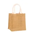 Natural jute tote bag with cream cotton handles and waterproof lining - Vertical (34x29x12cm)