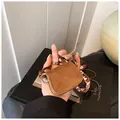 Retro brown suede mini crossbody coin purse featuring an elegant silk scarf strap detail - Style 1 / Brown