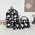 Kuhmuster Rucksack 3er Set mit Schultasche Lunchtasche und einer Federmappe - Rucksack Lunchtasche Federmäppchen (Kuh Schwarz) / Schwarze Kuh