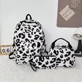 Lässiges 3-teiliges Schulrucksack-Set mit Leopardenmuster für Mädchen und Damen - Rucksack Lunchtasche Federmäppchen (Kuh Rosa) / Rosa Leopardenmuster