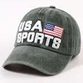 Vintage washed cotton USA baseball cap featuring embroidered flag and sports lettering - Adjustable / Dark Green