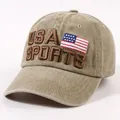 Cappellino da baseball USA SPORTS in cotone lavato con toppa bandiera ricamata - Regolabile / Cachi