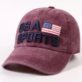 Cappellino da baseball USA Sports in cotone lavato con ricamo e bandiera americana - Regolabile / Borgogna