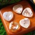 Polished 30mm heart-shaped cherry blossom agate worry stones on a natural wooden tray - 30MM / Cherry Blossom Agate